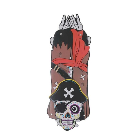 Paper Jointed Skeleton Pirate Holiday Decor Die Cut 44.5" Seasonal Wall Door - Picture 2 of 6